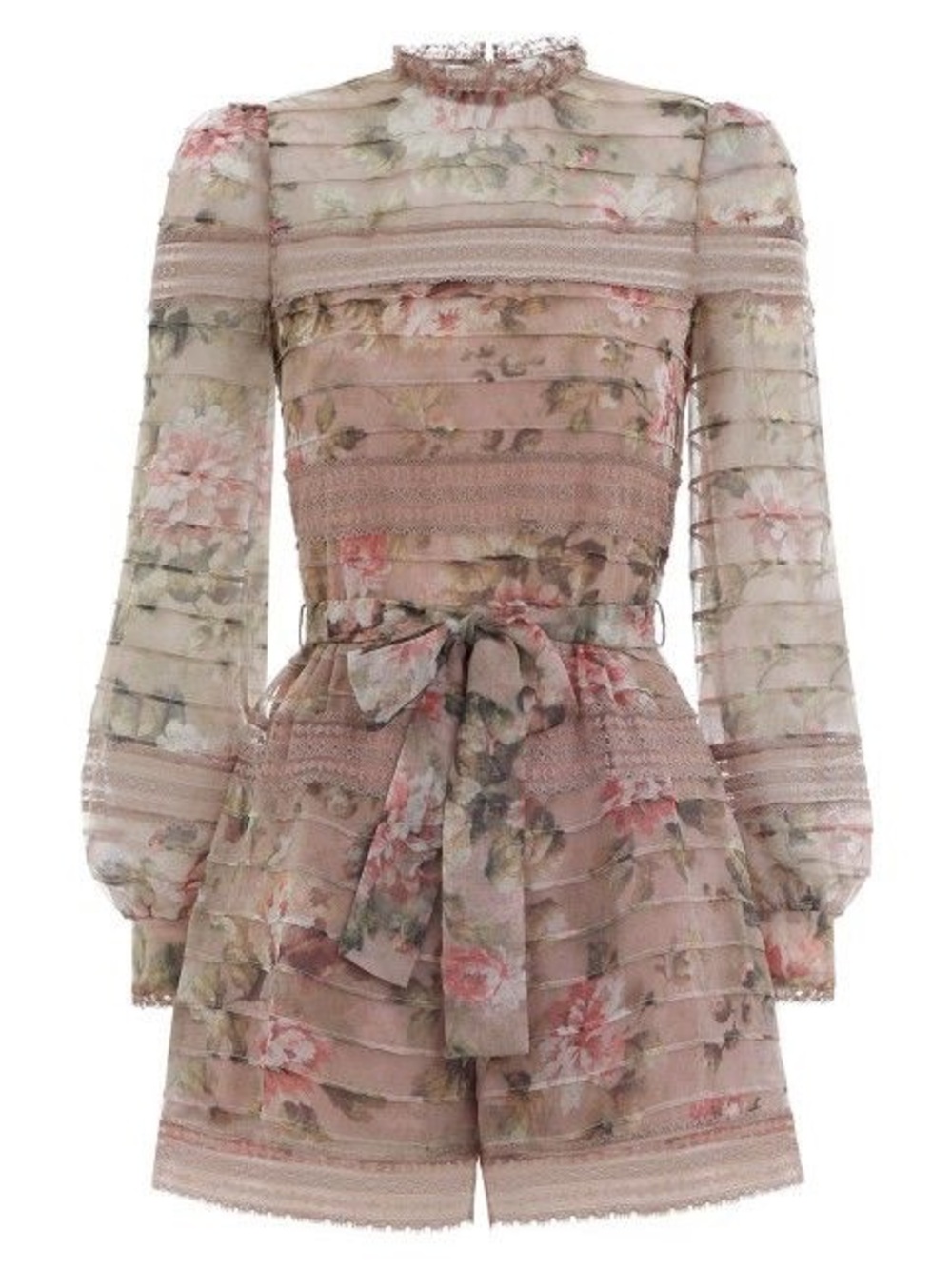 ZIMMERMANN Fleeting Pintuck Floral Printed Silk Chiffon Playsuit Romper 0 US4